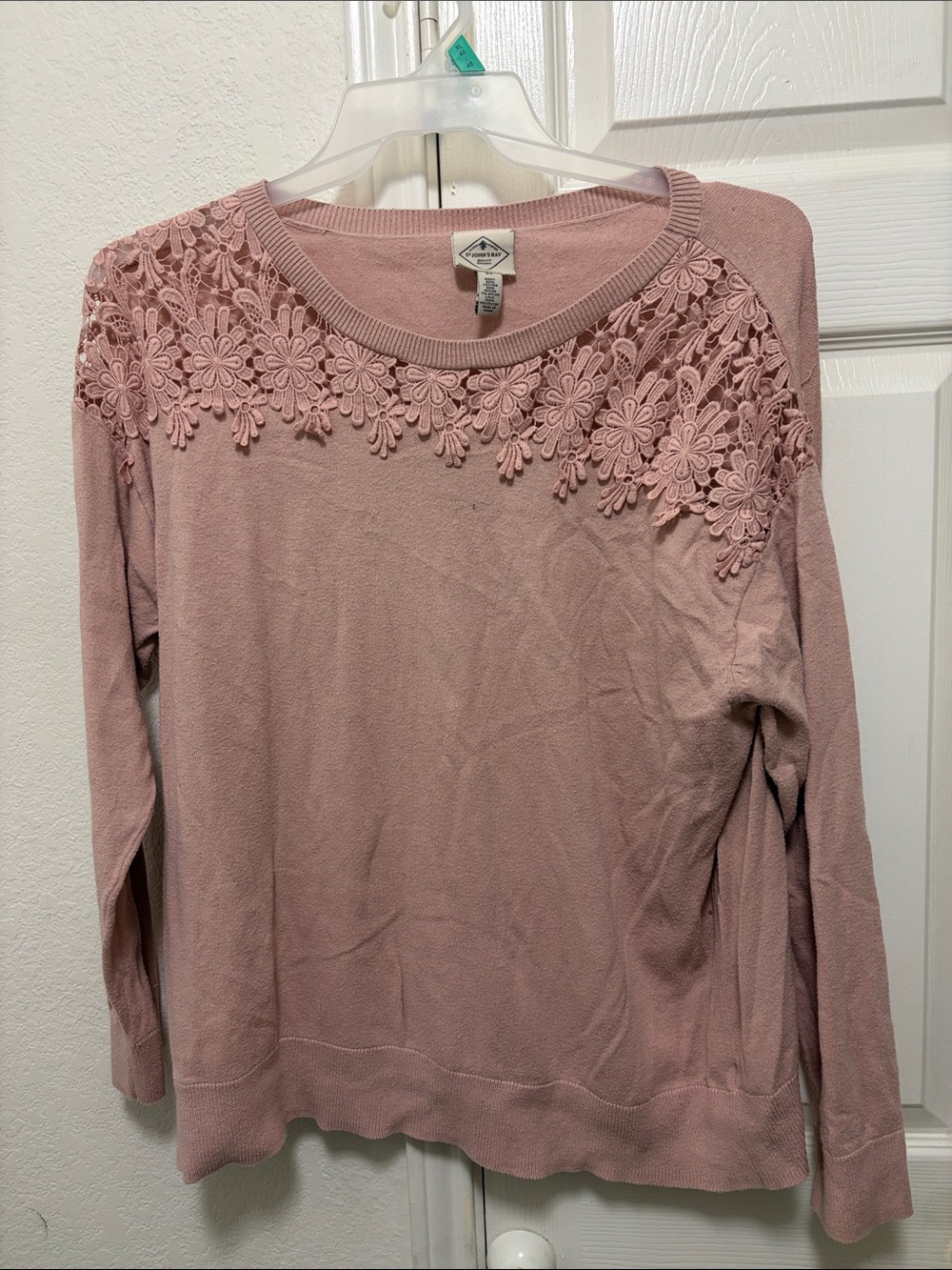 St. John's Bay Dusty Rose Lace-Yoke Pullover